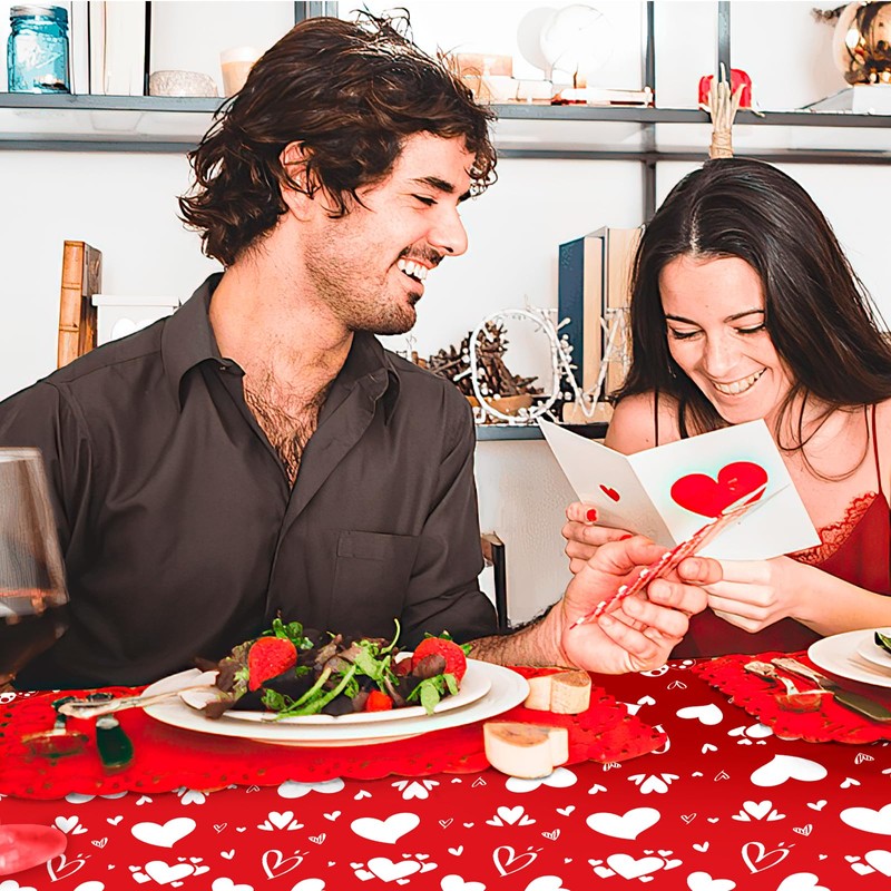 Litmitfu 2 Pack Valentines Tablecloth - Red Heart Valentines Table