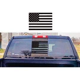 Compatible with Dodge Ram 1500/2500/3500 Truck (2019-2022) | Precut American Flag Window Decals Sticker | Rear Middle | Proudly Made in The US | Matte Black (Straight)