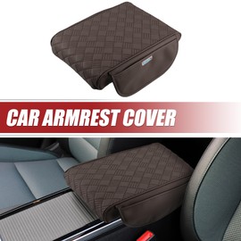 ACROPIX Universal Car Armrest Cover Anti-slip Heighten Protective Cover Brown with Side Pockets - Pack of 1