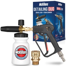 McKillans Pressure Washer Gun with Swivel & Foam Cannon Wide Mouth & M22-14mm Adapter - Adjustable Thick Foam - Power Washer Gun - 3/8" Male Plug & 1/4” Quick Connector Coupler