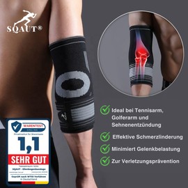 SQAUT Elbow Bandage, Pack of 1, for Men and Women, for Sports, Tennis Elbow, Golfer's Elbow, Elbow Support, Arm Bandage, with Velcro Straps, Elbow Brace (Black, M)