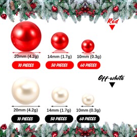 Luerbi 200 PCS Red White Vase Fillers, Pearls Bead for Centerpieces Vases, 10/14/20 MM No Hole Beads, Fake Pearls for Wedding Birthday Anniversary Theme Party Table Centerpieces Decor