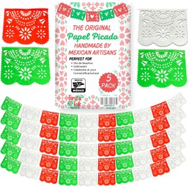 Fiesta folk 5 pack mexican papel picado banner for cinco de mayo decorations - papel picado mexicano para fiesta - mexican banners for fiesta party - mexican paper banner for mexican party decoration
