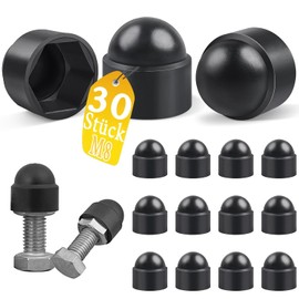 Plastic Caps Screw Caps M8 (for Key 13), Pack of 30, Black Protective Caps for Screws M8 (RAL 9005), Cover Caps for Nuts, End Caps for Screws, Hex Nut Cap