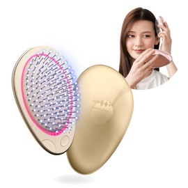 EMS Brush Mini New Arrival wavewave EMS Hair Brush Portable Ionic Care Red LED Smooth Hair Cushion Brush Comb Birthday Gift for Women Wife Girlfriend Mother (Gold)
