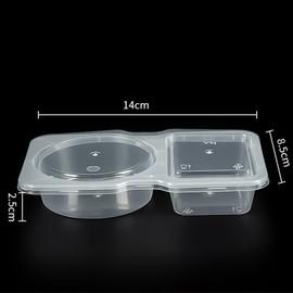 VirgoCCY 100 Pack Double Compartment Condiment Containers with Lids, 5 oz Reusable and Disposable Small Snack Container for Sauce, Dips, Meal Prep, Takeout, Microwavable, Leak-Proof.