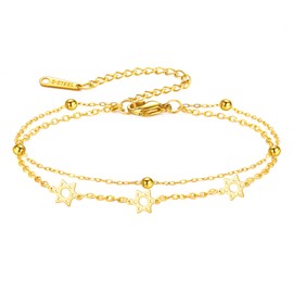 Dreamtimes Star of David Bracelet for Women Jewish Magen David Bracelet Six Pointed Star Protection Symbol Bracelets Adjustable Double Chain Stainless Steel Jewelry for Hanukkah (Gold)