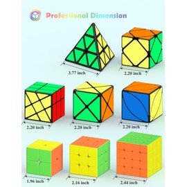 ROXENDA Speed Cube Set, Magic Cube Puzzle of 2x2 3x3 4x4 Pyramid Skewb Ivy Dino Sticker Puzzle Cube Game, Fast Cube Collection as Christmas Birthday Party Gifts for Kids Teens Adults (8 Pack)