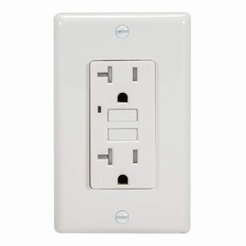 Eastman Tamper Resistant Self-Test Slim GFCI Outlet with LED Indicator and Wall Plate, 20 Amps 125 Volts, White, 62175