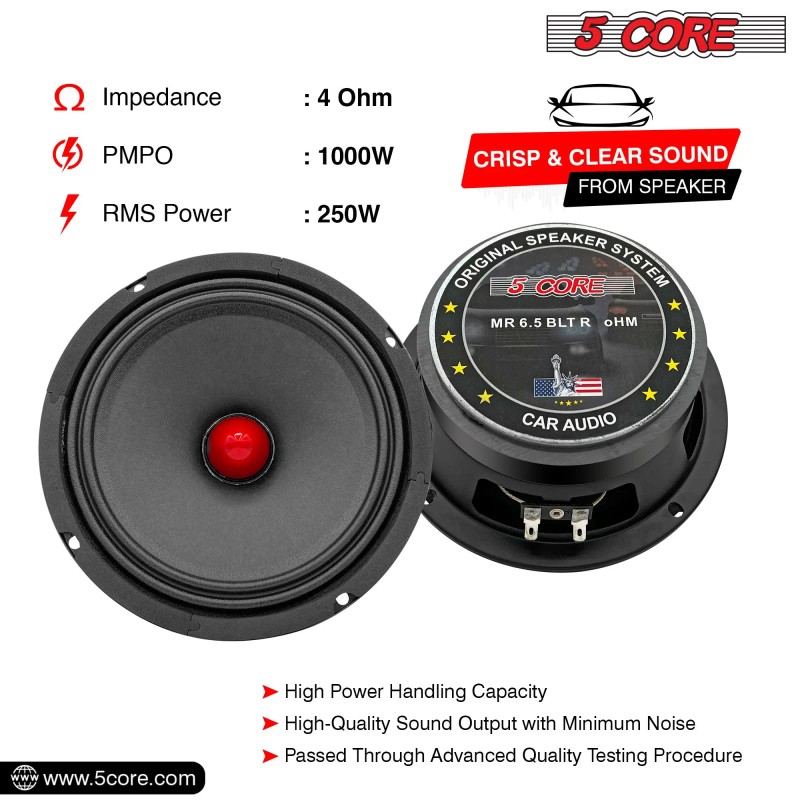Replacement 6.5" Inch Mid-Range Pro Audio Car Speakers 1600W Max