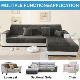 LINGKY Sofa Cover, Sofa Seat Cushion Cover, Sofa Protector, Non-Slip, Universal, 1/2/3-Seater Couch Cover for Living Room, Sofa Throw, L-Shaped Sofa Protection, Dark Grey, 70 x 150 cm