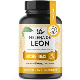 LIFE 360+ Hongo Melena de León Puro | 120 Cápsulas 1232 mg por porción | Cápsulas a Base de Hongo Melena de León (Hericium Erinaceus en Polvo)