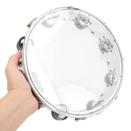 Hand Tambourine for Adults 10 Inch Double Row Metal Jingles Hand Musical Educational Drum Instrument for Party Games (Transparent Colour)