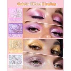 Holographic Multichrome Glitter Eyeshadow&Highlighter Palette, Sparkling Color Shift Metallic Shimmer Face Eye Shadow Palette,Highly Pigmented Cream Purple Mermaid Facial Illuminator Fairy Makeup-02