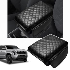 SENSHINE 1.2in Thickness Center Console Cover for Tacoma Accessories 2024 2025 2026 Armrest Cover Leather Armrest Box Lid Protector Cushion Pad with Pockets Interior (Black Stitch)