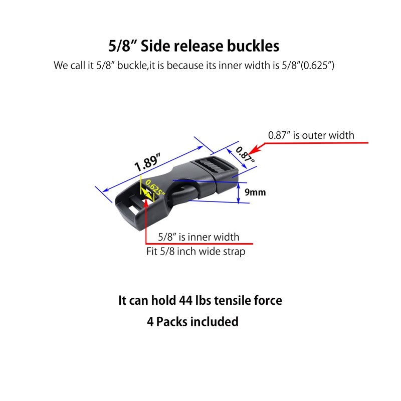 BOSWOAK Side Release Buckle 1/2 inch Plastic Buckle Snap Claps