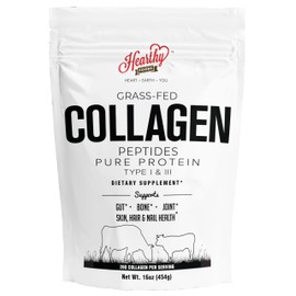 HEARTHY FOODS Collagen Powder - 18g Protein - Pure Halal Collagen Peptides Grass Fed Organic Hydrolyzed Powder  Type I and III Unflavoured Keto...    