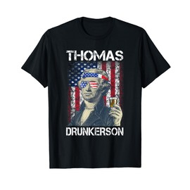 Thomas Drunkerson 4th July Thomas Jefferson Drinking Retro T-Shirt