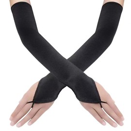 Women's Fingerless Gloves Long 20s Gloves, Satin Classic 1920s Vintage Opera Festival Party Gloves for Wedding Dress Evening Gloves Cosplay Satin Gloves (Black, One Size)