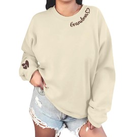 Famitrendz Grandma Embroidered Sweatshirt, Grandma Sweater with Heart on Sleeve, Grandma Crewneck, Grandma Birthday Gifts, Christmas Grandma Gifts, for Grandma, Sand (Size M)