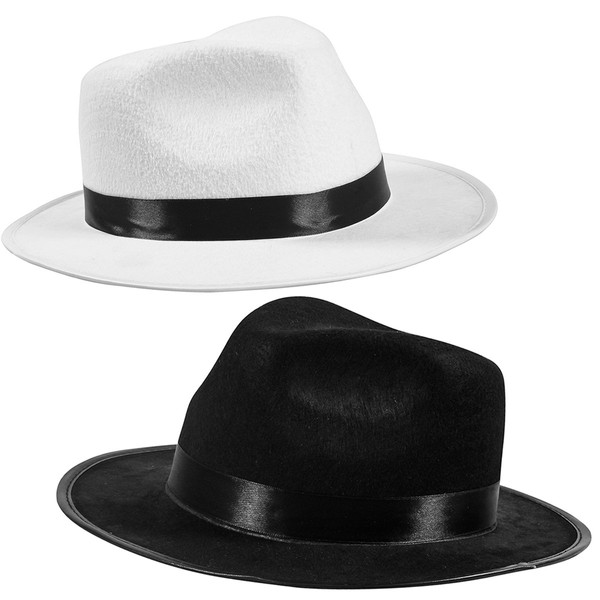 Funny Party Hats Black Fedora Hats for Men - Gangster Party Hats- Classic Mobster Mens Gangster Costume Accessory - 2 Pack Black & White