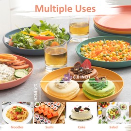 PTNITWO 8.8 Inch Wheat Straw Plates,8 PACK Unbreakable Dinner Plates,Reusable Deep Plastic Plates, Lightweight Salad, Camping/Kitchen, Dishwasher & Microwave Safe