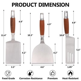 Svailse 3Pcs Stainless Steel Spatula Set, Heavy Duty Metal Turners with Wooden Handle for Cooking, Griddle Scraper for Cast Iron Skillet, Solid Flipper for Frying Steak, Burger & Serving Desserts