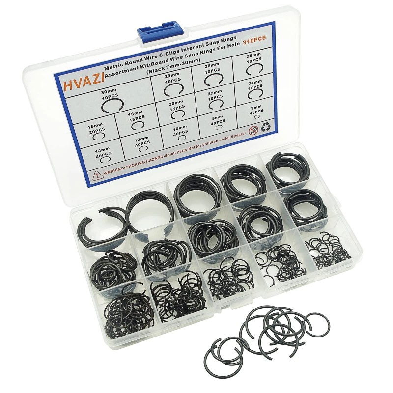 Hvazi 310PCS 14-Sizes round Wire C-Clips Internal Snap Rings Assortment