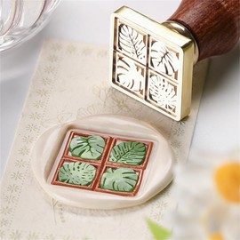 VSECUON Monstera Leaf Wax Seal Stamp Vintage Brass Head with Wood Handle for Wedding Invitation Envelopes & Gift Wrap