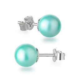 Schöner-SD Stud Earrings 925 Silver with 8 mm Pearl Round Ball, Sterling Silver
