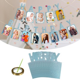 Avlovasd Birthday Photo Banner, Suitable for Kids and Adults Birthday Party Decoration, Annual Milestone Blue Happy Birthday Banner (blue)