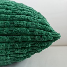 HERAYLI Corduroy Decorative Throw Pillow Covers, Boho Stripe Soft Square Cushion Case Home Decor for Living Room Couch Bed Sofa, Set of 2 Pack, Christmas Green, 18x18 Inch
