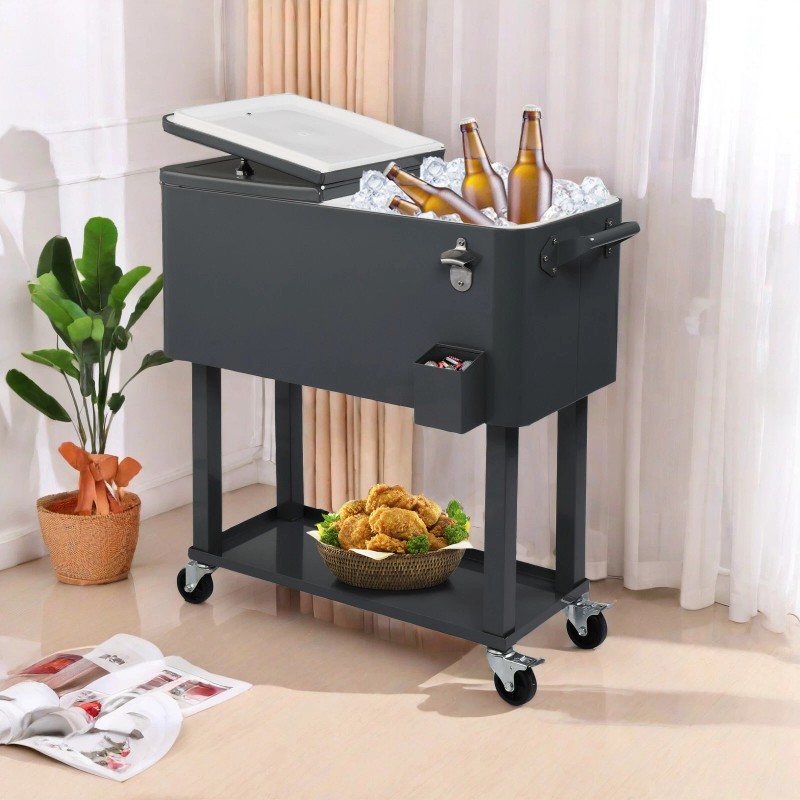 Jutoop 80QT Insulated Trolley - Dark Gray Plastic Rectangular Rolling
