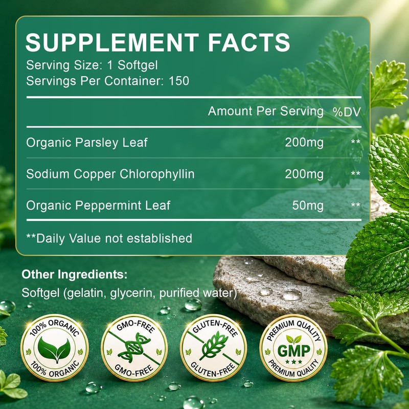 Chlorophyll Supplement Internal Body Deodorant Natural Odor Remove, Non-GMO