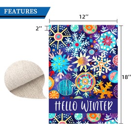 Hello Winter Garden Flag,Christmas Garden Flag, 12x18 Inch Vertical Double Sided,WinterDecorations Yard Flag, Burlap Holiday Seasonal Funny Outdoor Decorative Sign Outside Banner