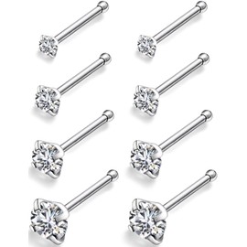Yaalozei 18G G23 Titanium Nose Rings Stud Piercing Jewerly for Women Hypoallergenic Straight Nose Stud Diamond implant Medical Stud Nose Ring Pin Bone Silver Piercing Jewerly Men 1.5mm 2mm 2.5mm 3mm