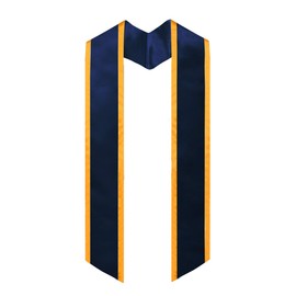 GraduationMall - Estola de honor de graduación lisa en ángulo con ribete unisex para adultos de 72 pulgadas de largo, Azul marino y borde dorado, 72" Long