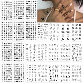 KYLELOVE 698 PCS Small Tiny Temporary Tattoos For Women Finger Hands Kids,24 Sheets Bulk Mini Cute Black Long Lasting Cartoon Bohemia Realistic Face Fake Tattoo Stickers Vintage Tatoos For Girls Boys