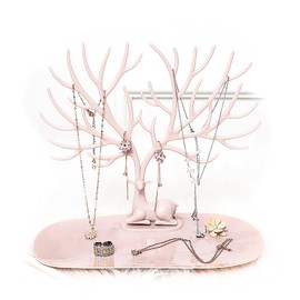 YCYUYK Jewelry Display Stand Hanging Organizer Table Top Necklace Holder Bracelet Ring Holder Trinket Tray Tree Stand Pink