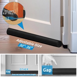 MI CASA Under Door Draught Excluder, 90cm Double Side Draught Excluder for Bottom of Doors Under Door Seal Reduce Noise Draft Excluder Cushion, Black