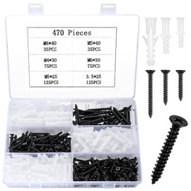 470 Pieces M4 M5 M6 M8 Screws Set, Dowel Set with Screws, Self-Tapping Screws, Wall Plugs Set, Plasterboard Dowel Screws Set, Cross Head Flat Head Screw, Countersunk Screws Wood Screws