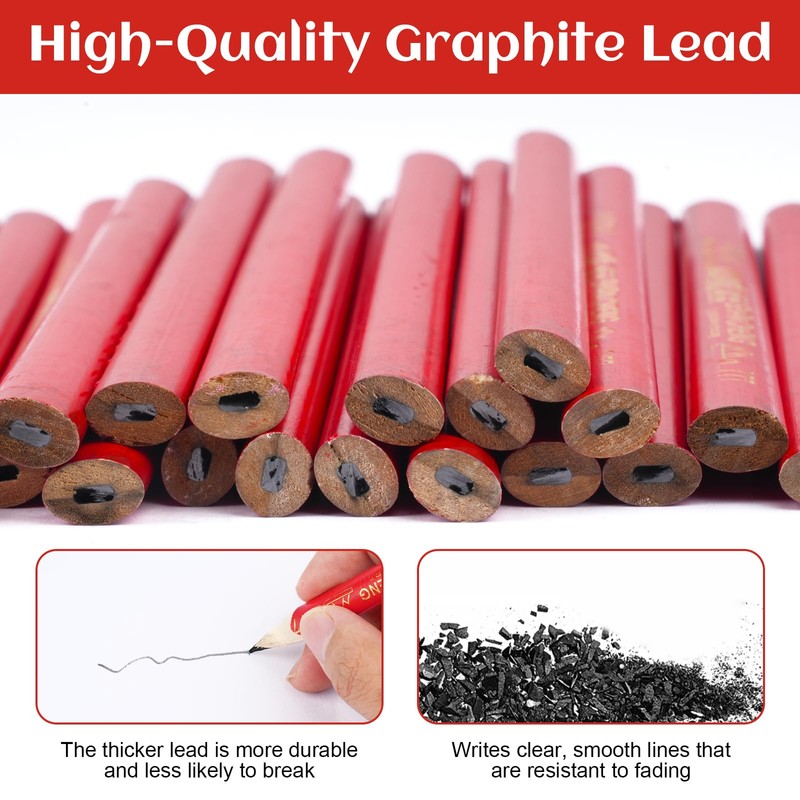 Pack of 20 Carpenter's Pencils, 175 mm Red Pencil, Construction