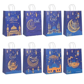 Colodeol Colodeol 32 Pcs Eid Mubarak Gift Bags, Ramadan Gift Bags Paper Eid Goody Bags with Handles Ramadan Treat Party Favors Supplies Eid Party Decoration