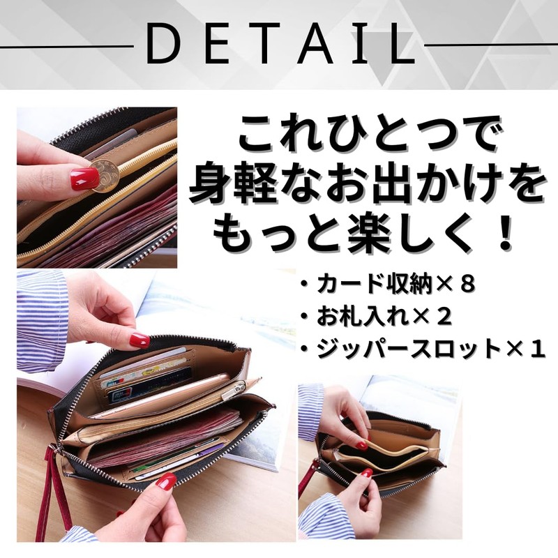 Capprecier Long Wallet, Compact Wallet, Women's, Zipper, Clutch, Slim Wallet,