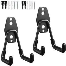 Pack of 2 Wall Hooks, Garage Hooks, Heavy Iron Wall Bracket, for Hanging Folding Chairs, Bicycles and Other Bulky Items to Create Effective Storage Space (Black)