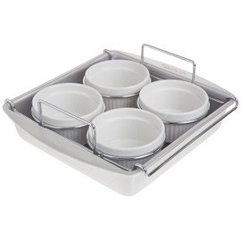 Chicago Metallic Professional 6-Piece Creme Brulee Set with 4 Porcelain Ramekins, 8-inch Square Pan and Wire Rack