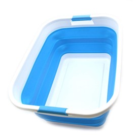 SAMMART 41L (10.8 gallon) Collapsible Plastic Laundry Basket - Foldable Pop Up Storage Container/Organizer - Portable Washing Tub - Space Saving Hamper/Basket (Rectangular, Sky Blue)