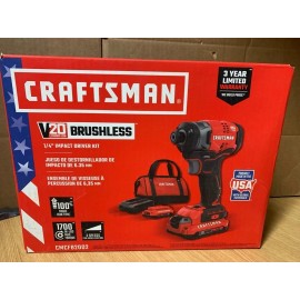 Craftsman V20 Cordless 1/4  Impact Driver w 2 Batteries Charger & Bag