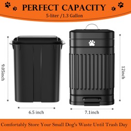 Kopuncare Dog Poop Trash Can Outside, 5L/1.3Gal Metal Dog Waste Trash Can with Lid, Foot Pedal, Dog Waste Container with 40 Waste Bags, Dog Poop Bucket with Lid Soft Close for Pet, Black