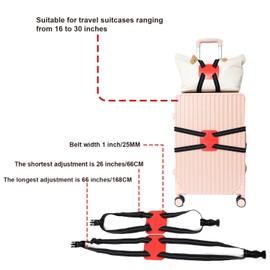 Luggage Straps for Suitcases, Travel Accessories to Connect Two Suitcase, Add A Bag Luggage Strap for Carry On Luggages Adjustable Buckle Belt (Black/Red-1pcs)